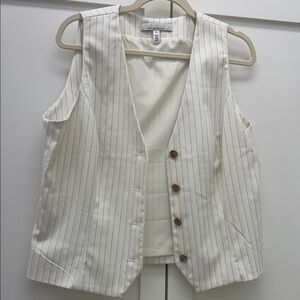 White Pinstripe Vest with Brown Buttons